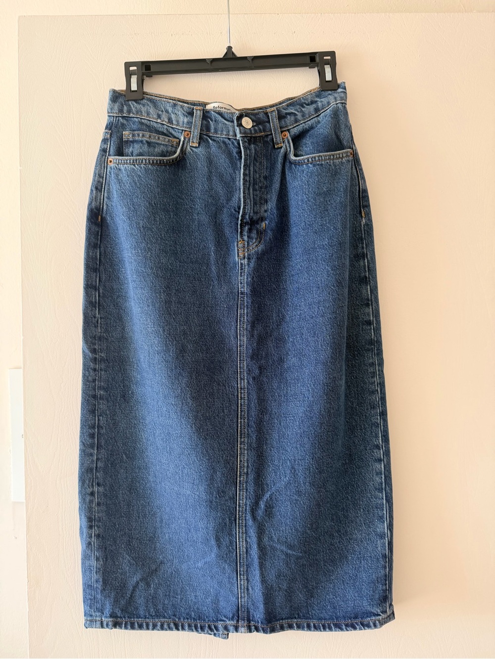 Reformation Dark Blue High-Rise Denim Pencil Skirt